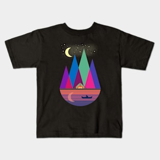 Camping and fishing in the moonlight Kids T-Shirt